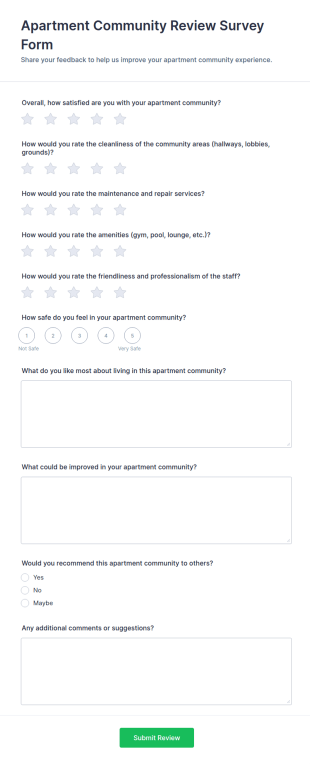 Apartment Community Review Survey Form Template