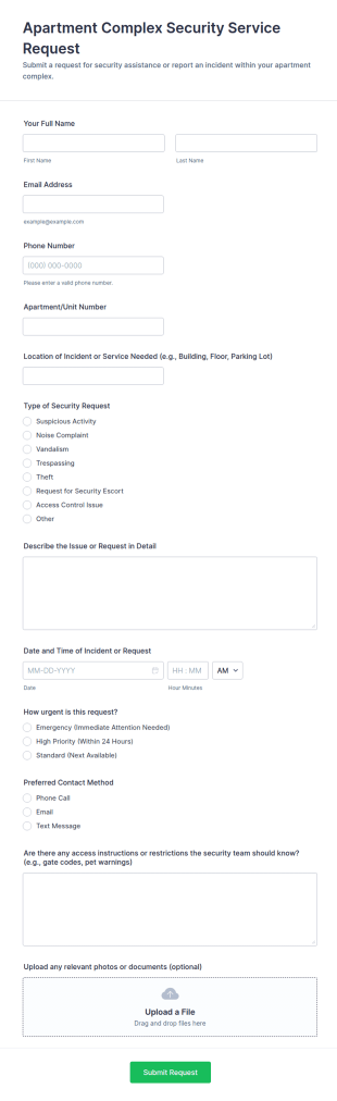 Apartment Complex Security Service Request Form Template