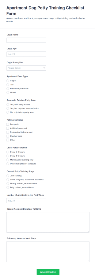 Apartment Dog Potty Training Checklist Form Template