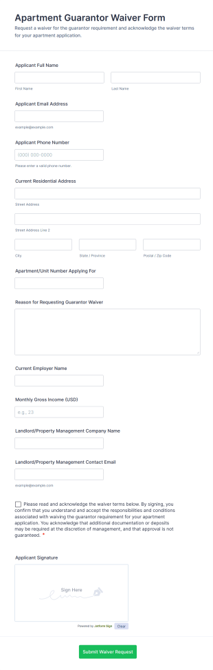 Apartment Guarantor Waiver Form Template