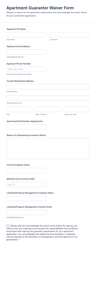 Apartment Guarantor Waiver Form Template