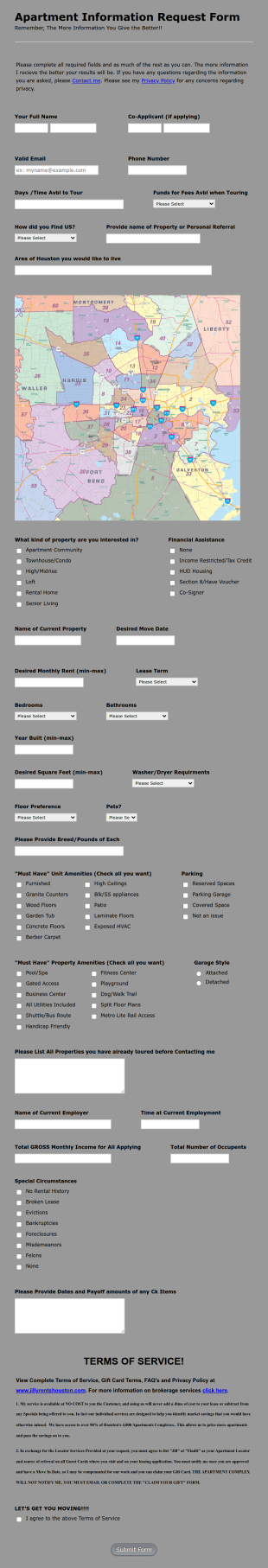 Apartment Information Request Form Template