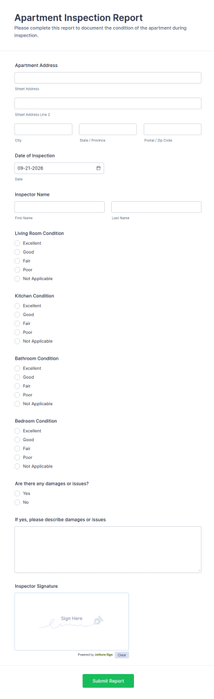 Apartment Inspection Report Form Template