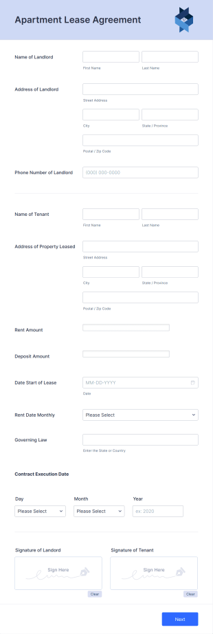 Apartment Lease Agreement Form Template