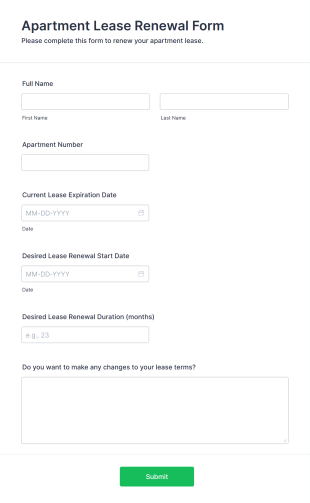 Apartment Lease Renewal Form Form Template