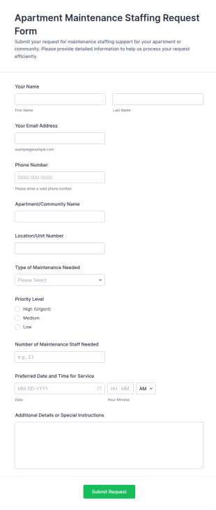 Apartment Maintenance Staffing Request Form Template