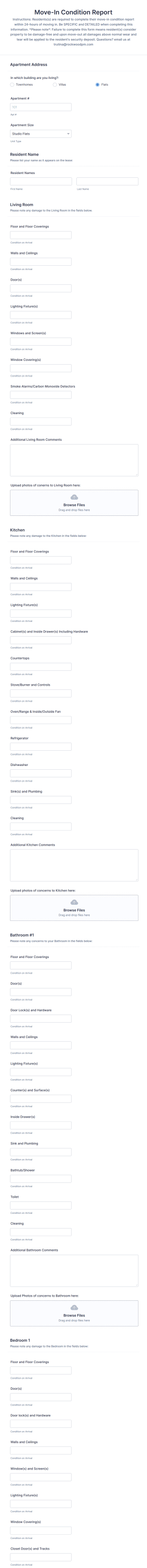 Apartment Move In Condition Checklist Form Template