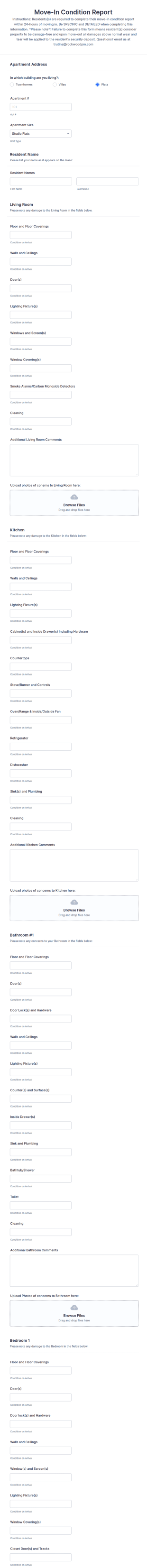 Apartment Move In Condition Checklist Form Template