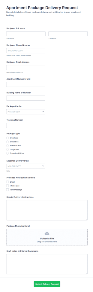Apartment Package Delivery Request Form Template