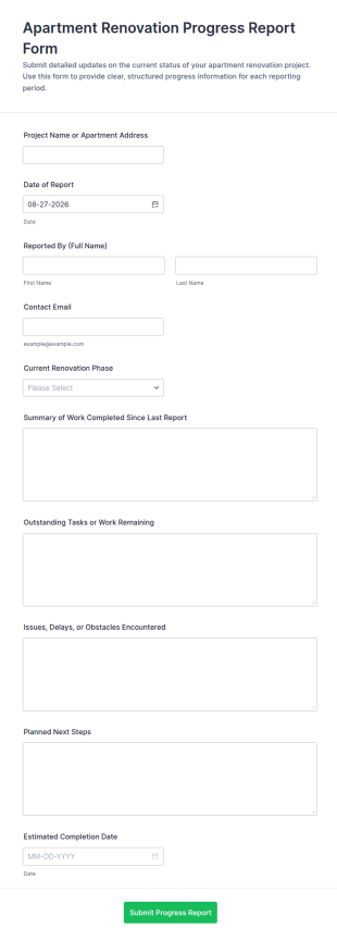 Apartment Renovation Progress Report Form Template