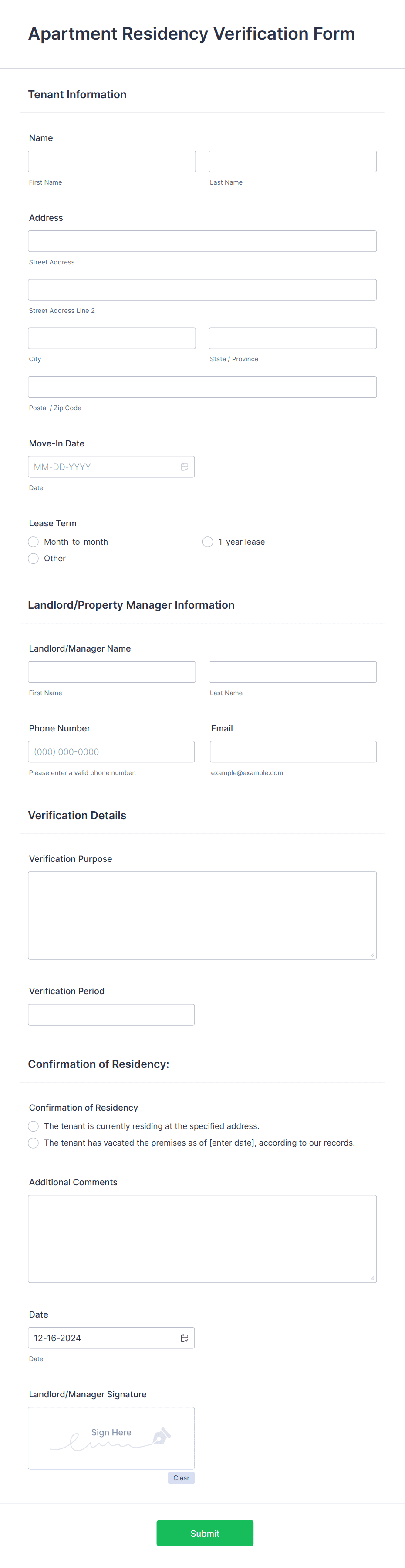 Apartment Residency Verification Form Template | Jotform