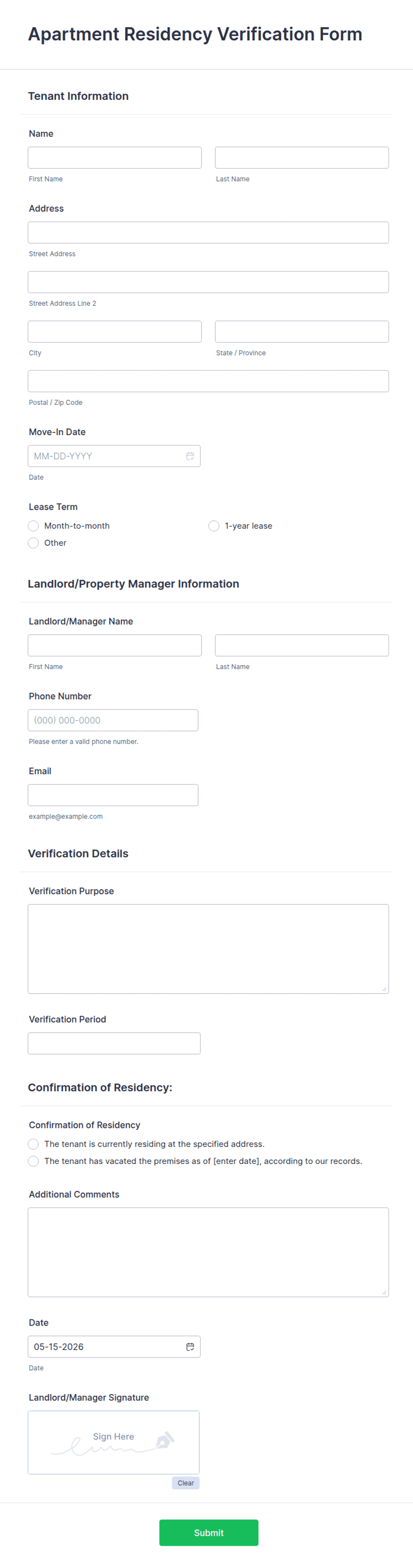 Resident Query Form Apartment Residency Verification Form Template | Jotform