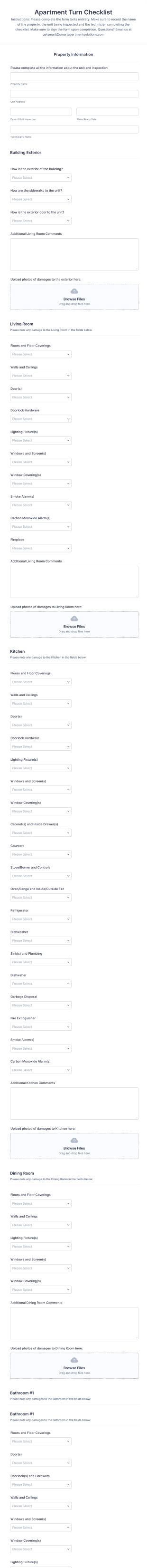 Apartment Turn Checklist Form Template