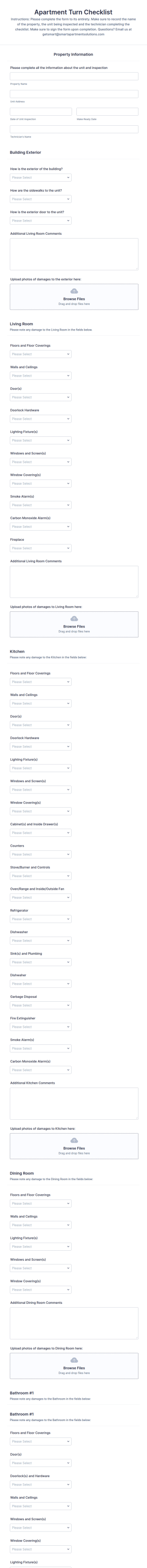 Apartment Turn Checklist Form Template