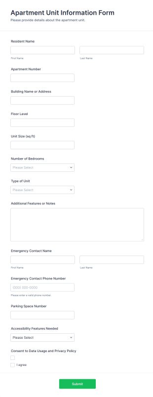 Apartment Unit Information Form Template