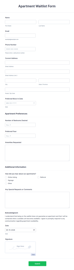 Apartment Waitlist Form Template