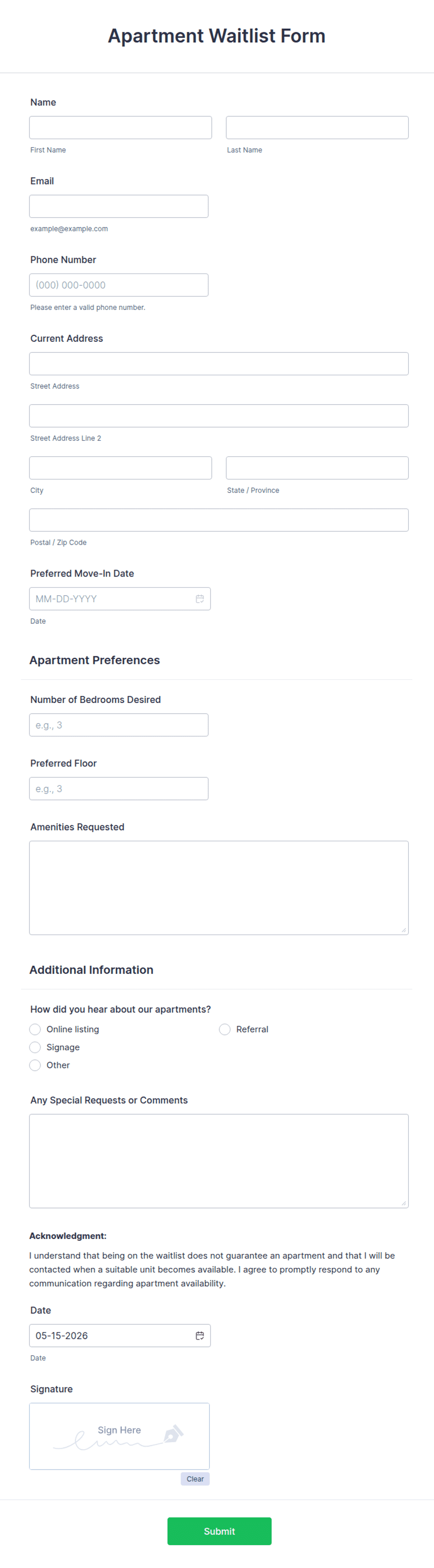 Apartment Waitlist Form Template | Jotform