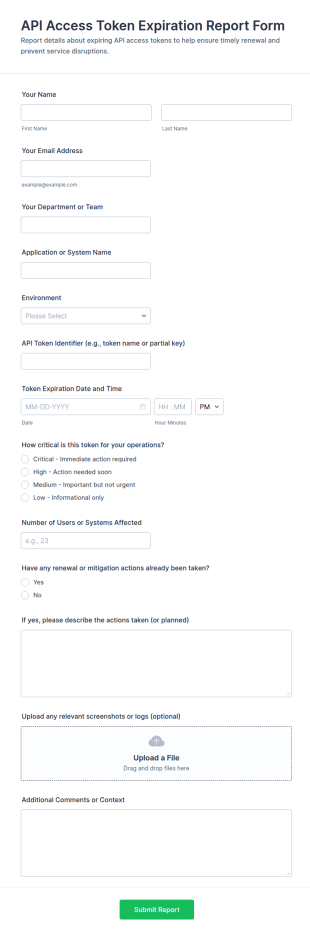 API Access Token Expiration Report Form Template