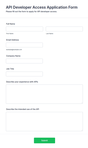 API Developer Access Application Form Template