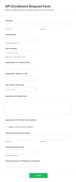 API Enrollment Request Form Template