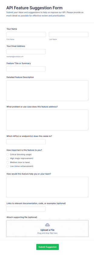 API Feature Suggestion Form Template