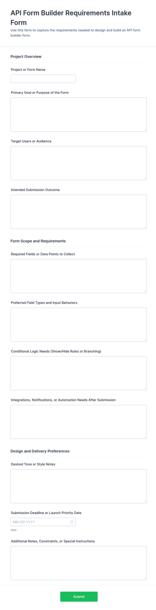 API Form Builder Requirements Intake Form