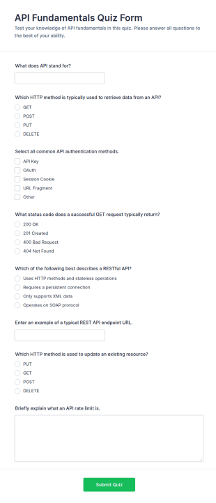 API Fundamentals Quiz Form Template