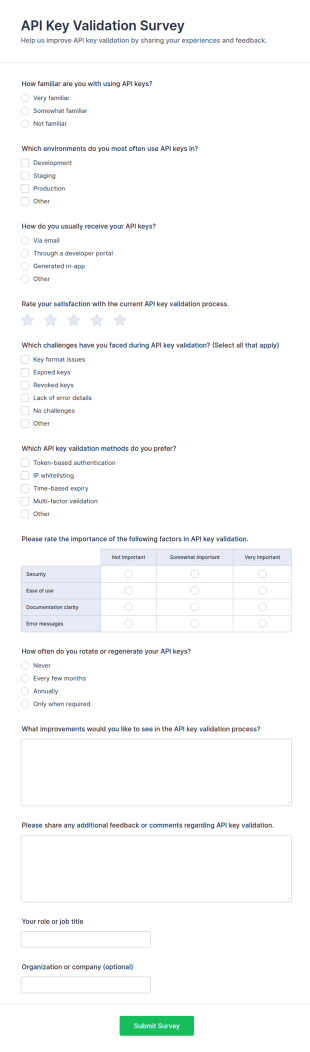API Key Validation Survey Form Template