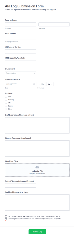 API Log Submission Form Template