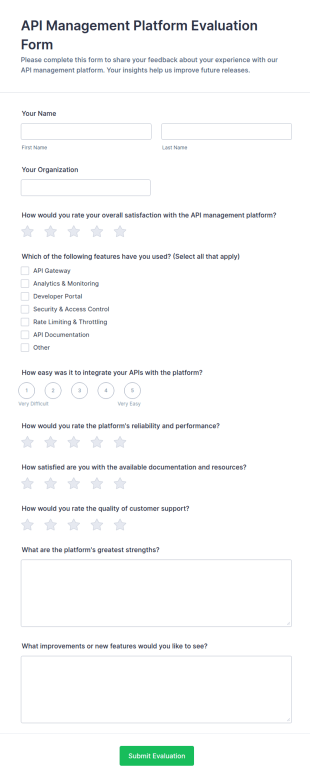 API Management Platform Evaluation Form Template