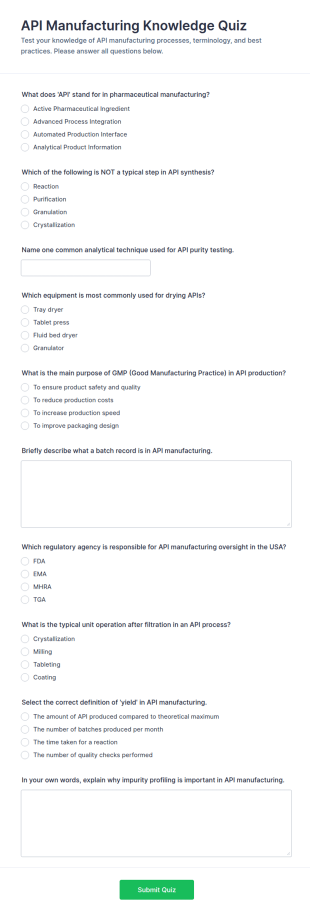 API Manufacturing Knowledge Quiz Form Template