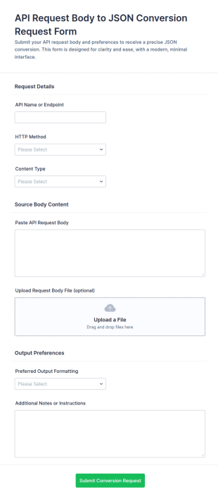 API Request Body To JSON Conversion Request Form Template