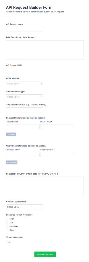 API Request Builder Form Template
