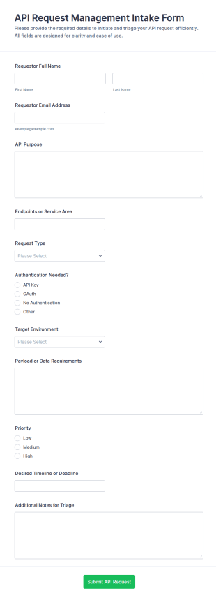 API Request Management Intake Form Template