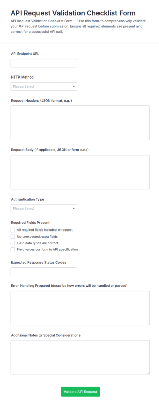 API Request Validation Checklist Form Template