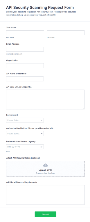 API Security Scanning Request Form Template
