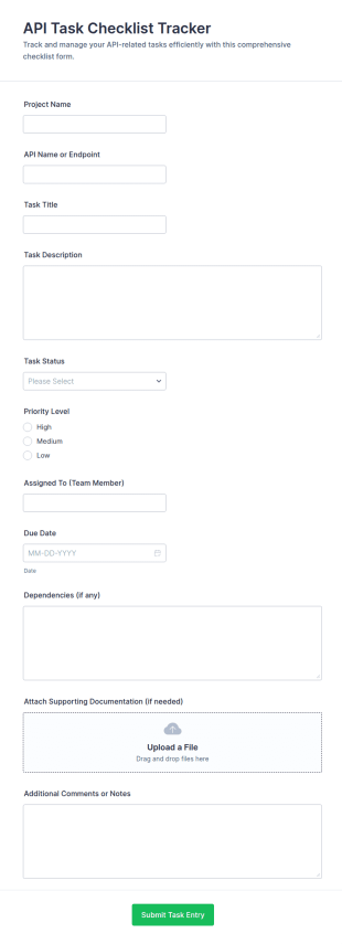 API Task Checklist Tracker Form Template