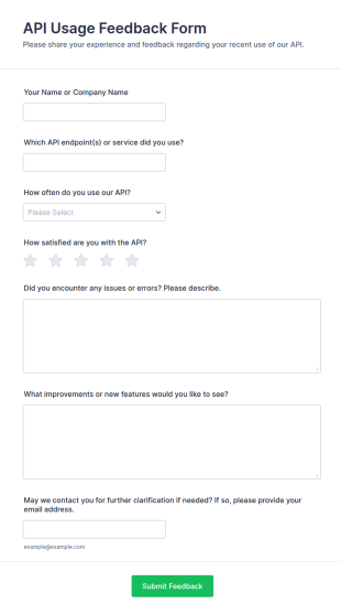 API Usage Feedback Form Template