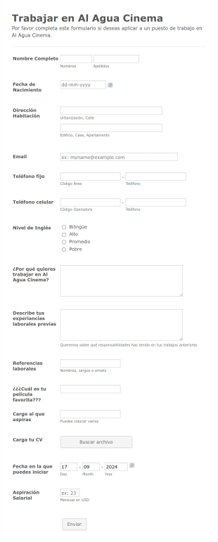 Aplicación A Puesto De Trabajo En Empresa De Agua Form Template