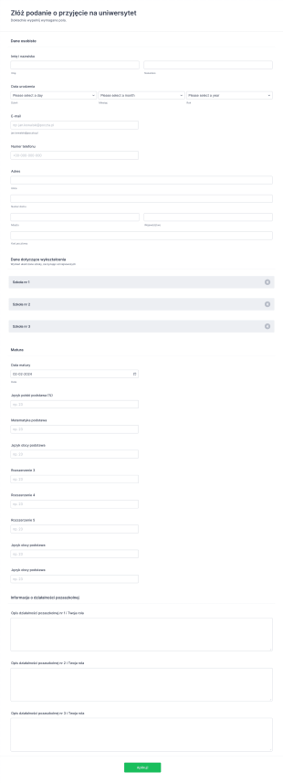 Aplikacja Rekrutacyjna Uniwersytetu Form Template