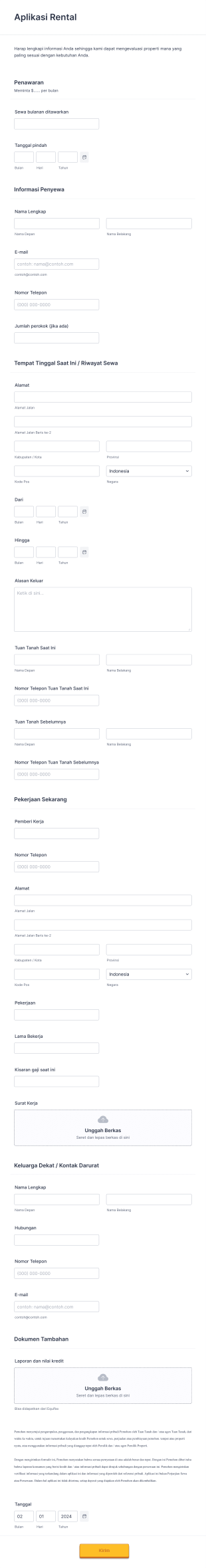 Aplikasi Rental Form Template