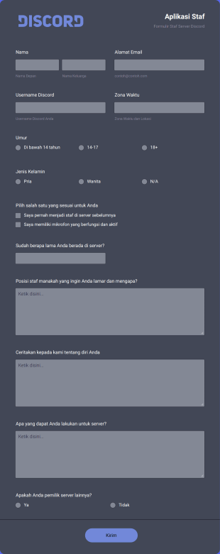 Aplikasi Staf Discord Form Template