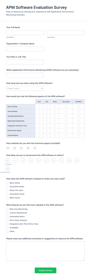 APM Software Evaluation Survey Form Template