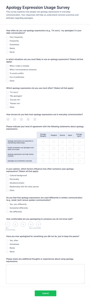 Apology Expression Usage Survey Form Template