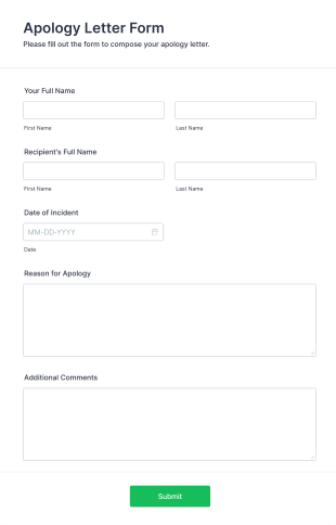 Apology Letter Form Template