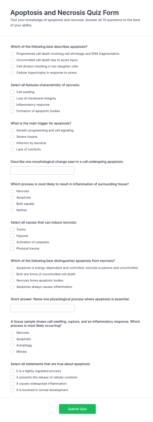 Apoptosis And Necrosis Quiz Form Template