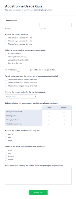 Apostrophe Usage Quiz Form Template