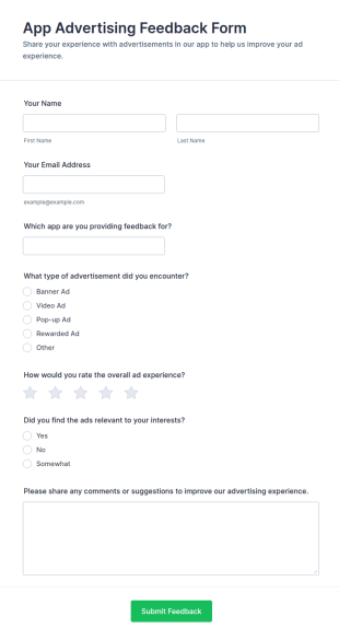 App Advertising Feedback Form Template