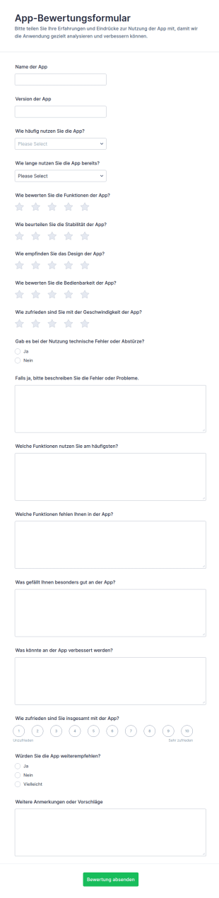 App Bewertungsformular