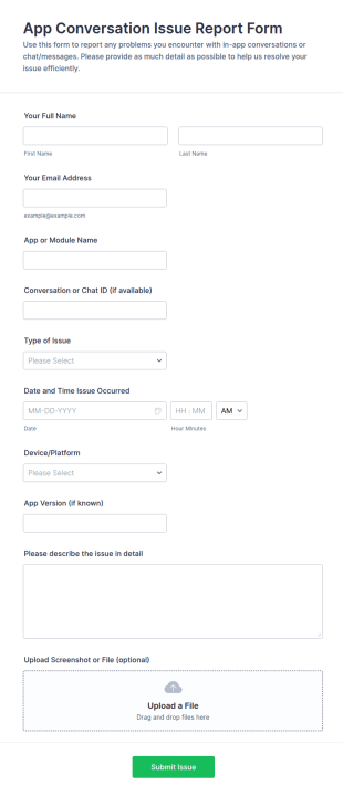 App Conversation Issue Report Form Template